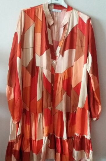 Obrazek Sukienka jedwab mini/midi  falbany dół, gładka lub wzór Italy