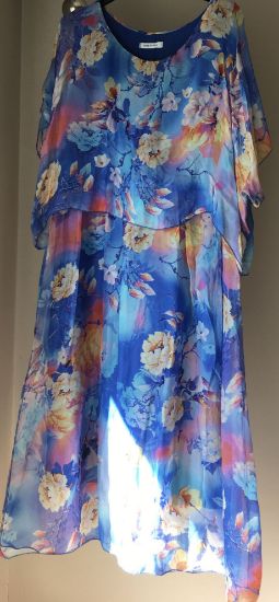 Obrazek Sukienka elegancka LILLY BIS kwiatuszki midi jedwab XXS/XS do 40/42 Włochy