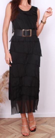Obrazek Sukienka elegancka KASKADA maxi falbany  jedwab XXS/XS - 44/46 Włochy