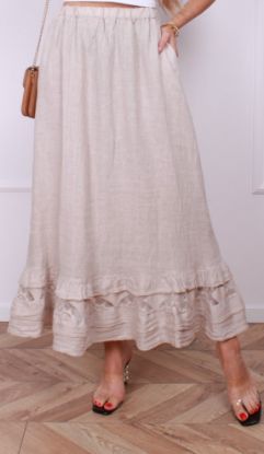 Obrazek Spódnica len maxi rozkloszowana z koronką 38/40 - 46/48 Włochy