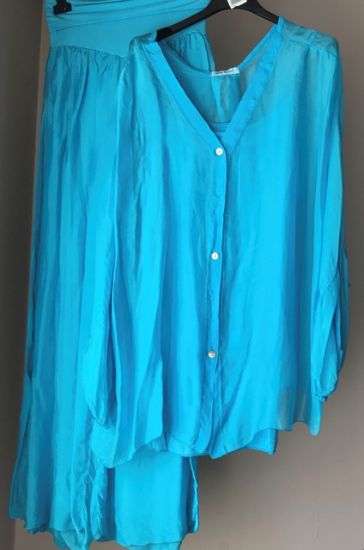 Obrazek Komplet elegancki, zestaw 3w1 TARA jedwab koszula, top i spodnie UNI od XS/S do 42/44 Włochy