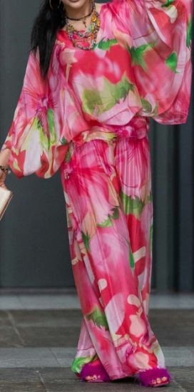 Obrazek Komplet elegancki TORI Kwiaty jedwab UNI od XS/S do 40/42 Włochy