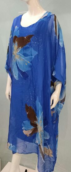 Obrazek Sukienka elegancka BAT midi/maxi lilie jedwab UNI od S - 50/52 Italy