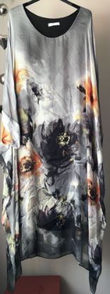 Obrazek Sukienka elegancka BAT midi/maxi Anemon akwarela jedwab UNI od S - 50/52 Italy