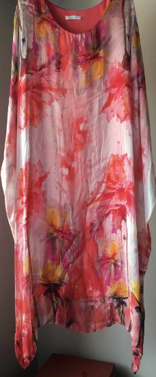 Obrazek Sukienka elegancka BAT midi kwiaty2 jedwab UNI od S - 50/52 Italy