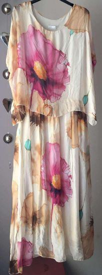 Obrazek Sukienka elegancka LILLY BIS Maki akwarele midi jedwab XXS/XS do 40/42 Włochy