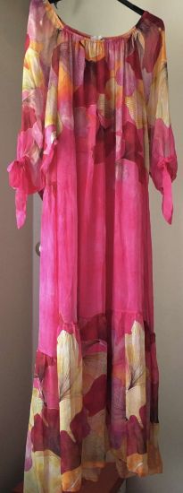 Obrazek Sukienka elegancka KOKO Miłorząb maxi hiszpanka jedwab XS/S - 42 Włochy