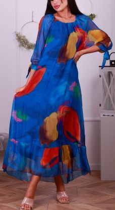 Obrazek Sukienka elegancka KOKO Kleksy maxi hiszpanka jedwab XS/S - 42 Włochy