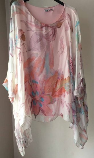 Obrazek Bluzka elegancka BAT Kwiaty6 jedwab XS/S - 50/52 Włochy