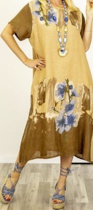 Obrazek Sukienka len midi bordiura M/L - 42/44 Włochy