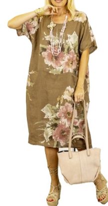 Obrazek Sukienka len midi kwiaty potrójne M/L - 46/48 Włochy