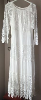 Obrazek Sukienka elegancka maxi koronka, jedwab, szydełko UNI od S/M - 46 Włochy