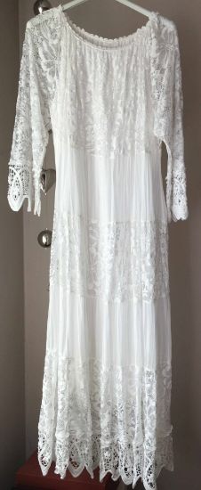 Obrazek Sukienka elegancka maxi koronka, jedwab, szydełko UNI od S/M - 46 Włochy