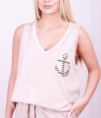 Obrazek Bluzka, top z aplikacją Marine kotwica UNI SLIM od XS/S do S/M Włochy