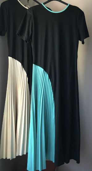 Obrazek Sukienka elegancka koktajlowa, wieczorowa midi  plisy, kokardki UNI SLIM od S/M do 40/42 Włochy