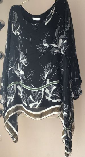 Obrazek Bluzka elegancka BAT Kwiaty obrys jedwab XS/S - 46/48 Włochy