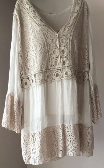 Obrazek Tunika elegancka szydełko koronka jedwab UNI SLIM od XS/S do S/MWłochy