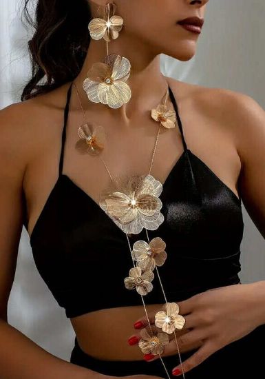 Obrazek Komplet biżuterii artystycznej Ażurowe Kwiaty i cyrkonie z Włoch