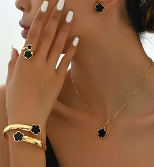 Obrazek Komplet 5 częściowy biżuterii artystycznej Koniczynka, stal nierdzewna z Włoch