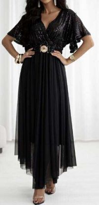 Obrazek Sukienka elegancka koktajlowa, wieczorowa maxi cekiny i siatka - UNI od S/M do 46/48 Włochy