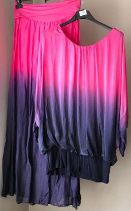 Obrazek Komplet elegancki TONI-DR OMBRE bluzka i spódnica jedwab UNI SLIM SIZE od XXS/XS - 40 Włochy